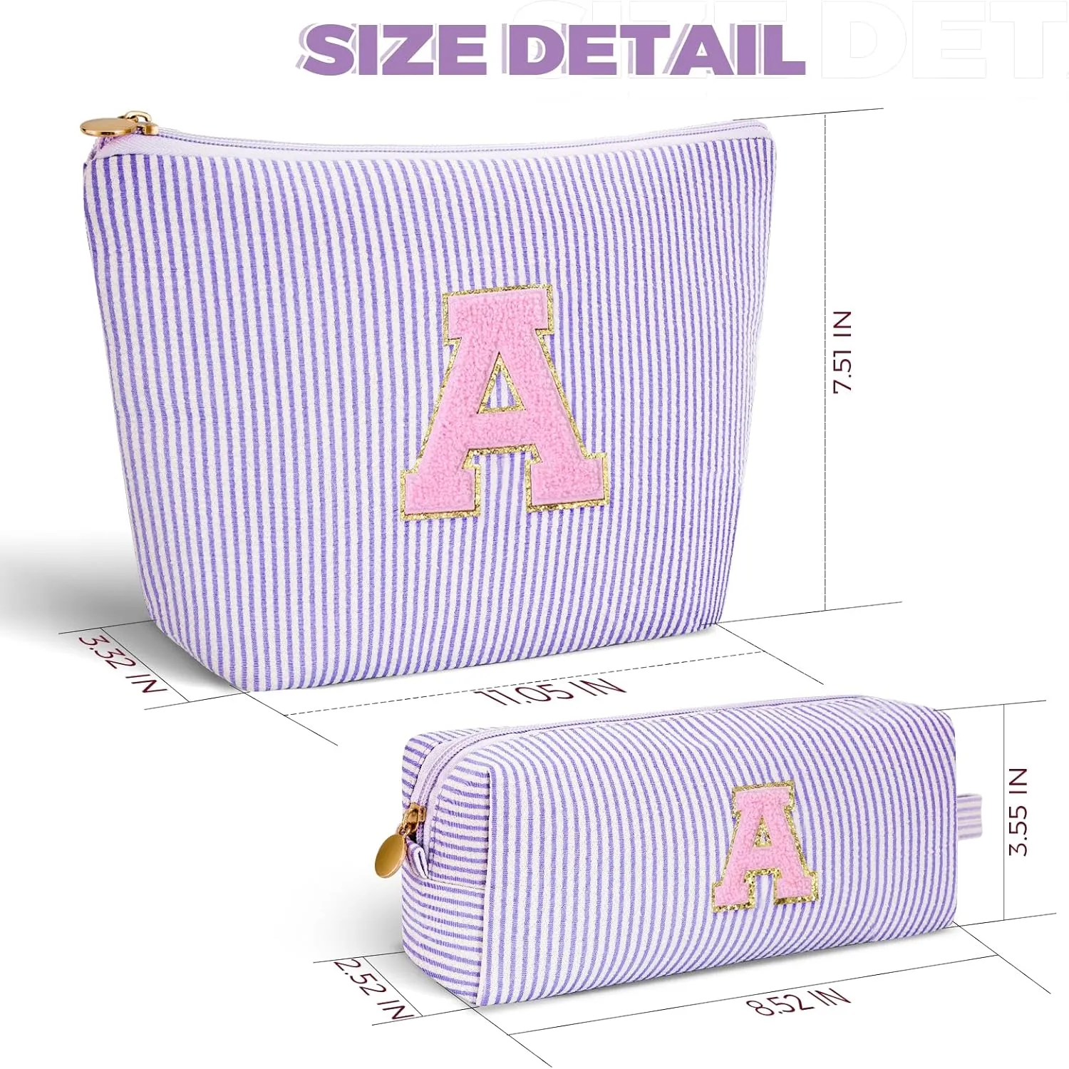 Makeup Bag Set Initials Cosmetic Bag,Birthday Gifts for 10 11 12 13 14 15 16 17 18 Years Old Girl Girlfriend Teen Girls Gift Trendy Stuff Personalized Toiletry Bag Travel - Lavender,A