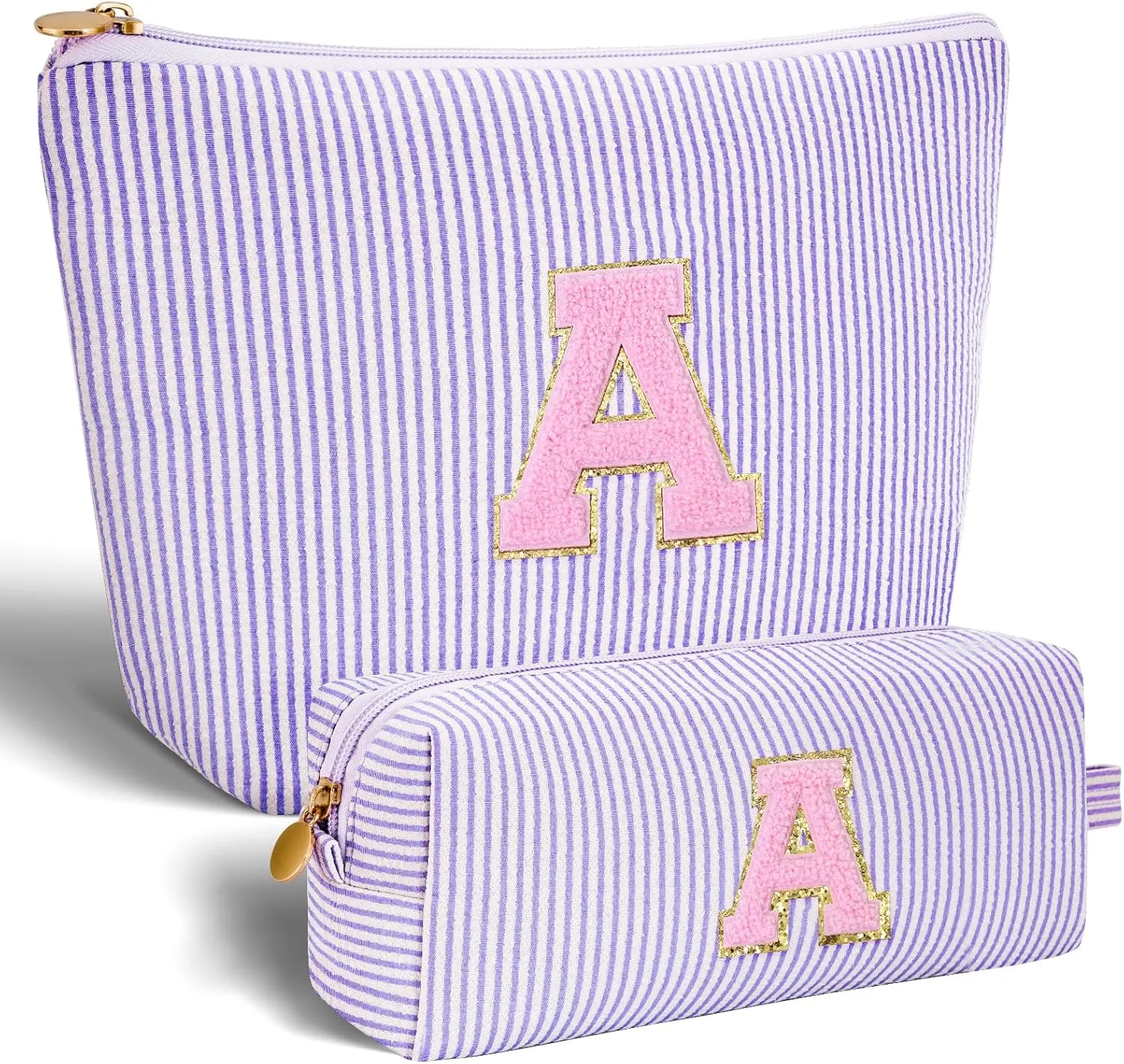 Makeup Bag Set Initials Cosmetic Bag,Birthday Gifts for 10 11 12 13 14 15 16 17 18 Years Old Girl Girlfriend Teen Girls Gift Trendy Stuff Personalized Toiletry Bag Travel - Lavender,A