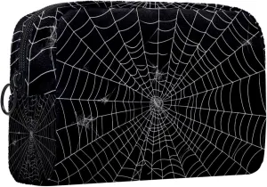 Makeup Bag Small,Makeup Travel Bag,Black Background Spider Web,Makeup Organizer Bag