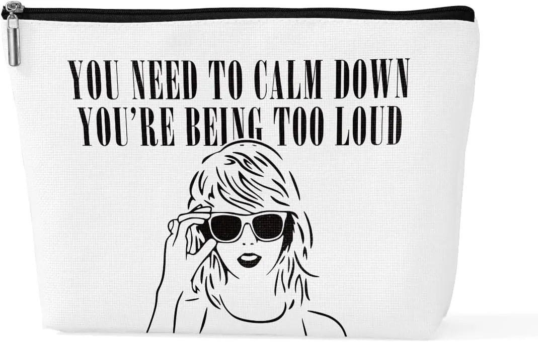 Makeup Bag Travel Toiletry Bag for Women Music Gift Fans Song Lyrics Gift Merchandise for Fans Friends Girls, Friendship Birthday Women's Day Gift, You Need to Calm Down Album - White