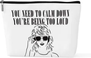 Makeup Bag Travel Toiletry Bag for Women Music Gift Fans Song Lyrics Gift Merchandise for Fans Friends Girls, Friendship Birthday Women's Day Gift, You Need to Calm Down Album - White