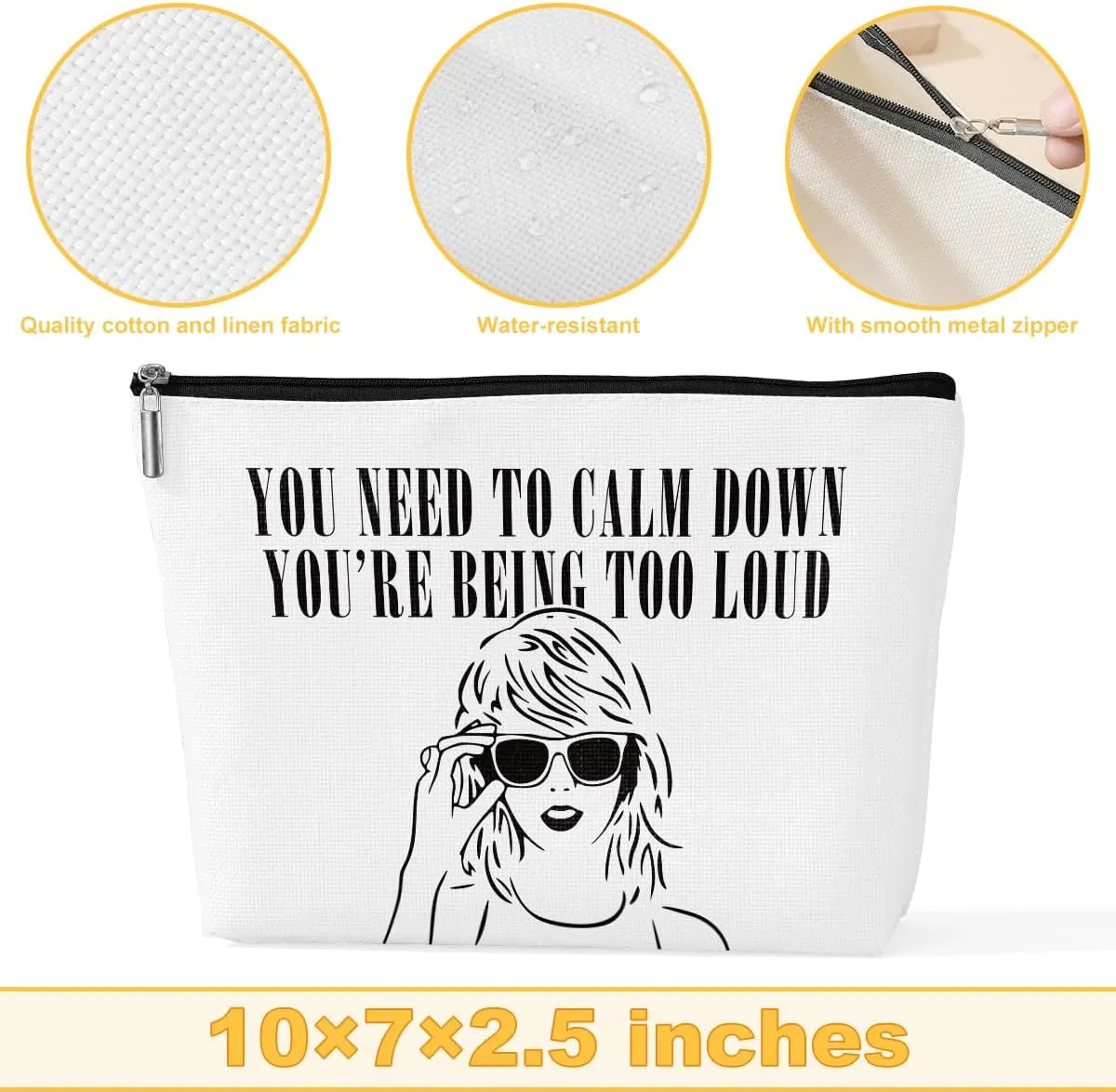 Makeup Bag Travel Toiletry Bag for Women Music Gift Fans Song Lyrics Gift Merchandise for Fans Friends Girls, Friendship Birthday Women's Day Gift, You Need to Calm Down Album - White