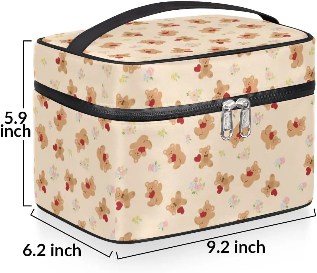 Makeup Bag,Cute Bear Flower Cosmetic Bags for Woman Girls,Portable Large Capacity Travel Makeup Case Organizer Cosmetic Case Travel Essential