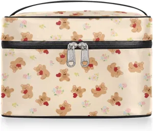 Makeup Bag,Cute Bear Flower Cosmetic Bags for Woman Girls,Portable Large Capacity Travel Makeup Case Organizer Cosmetic Case Travel Essential