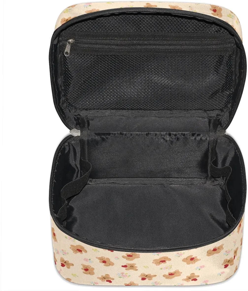 Makeup Bag,Cute Bear Flower Cosmetic Bags for Woman Girls,Portable Large Capacity Travel Makeup Case Organizer Cosmetic Case Travel Essential