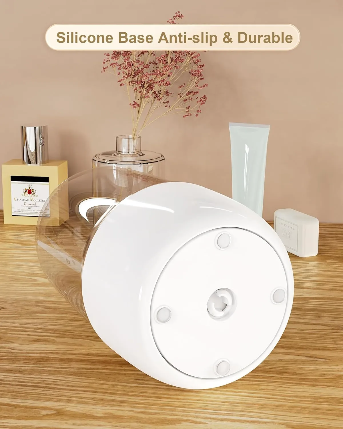 Makeup Brush Holder for Vanity - 360 Rotating Makeup Brush Organizer (Thicken Upgraded), Toothbrush Holder with Cover, Cosmetic Organizer (White)