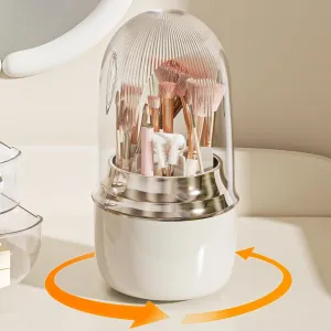 Makeup Brush Holder for Vanity - 360 Rotating Makeup Brush Organizer (Thicken Upgraded), Toothbrush Holder with Cover, Cosmetic Organizer (White)