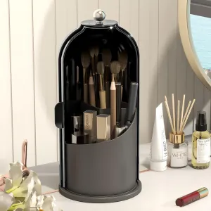 Makeup Brush Holder with Dustproof Cover 360 Rotating Makeup Brush Organizer for Vanity Bathroom, All Black