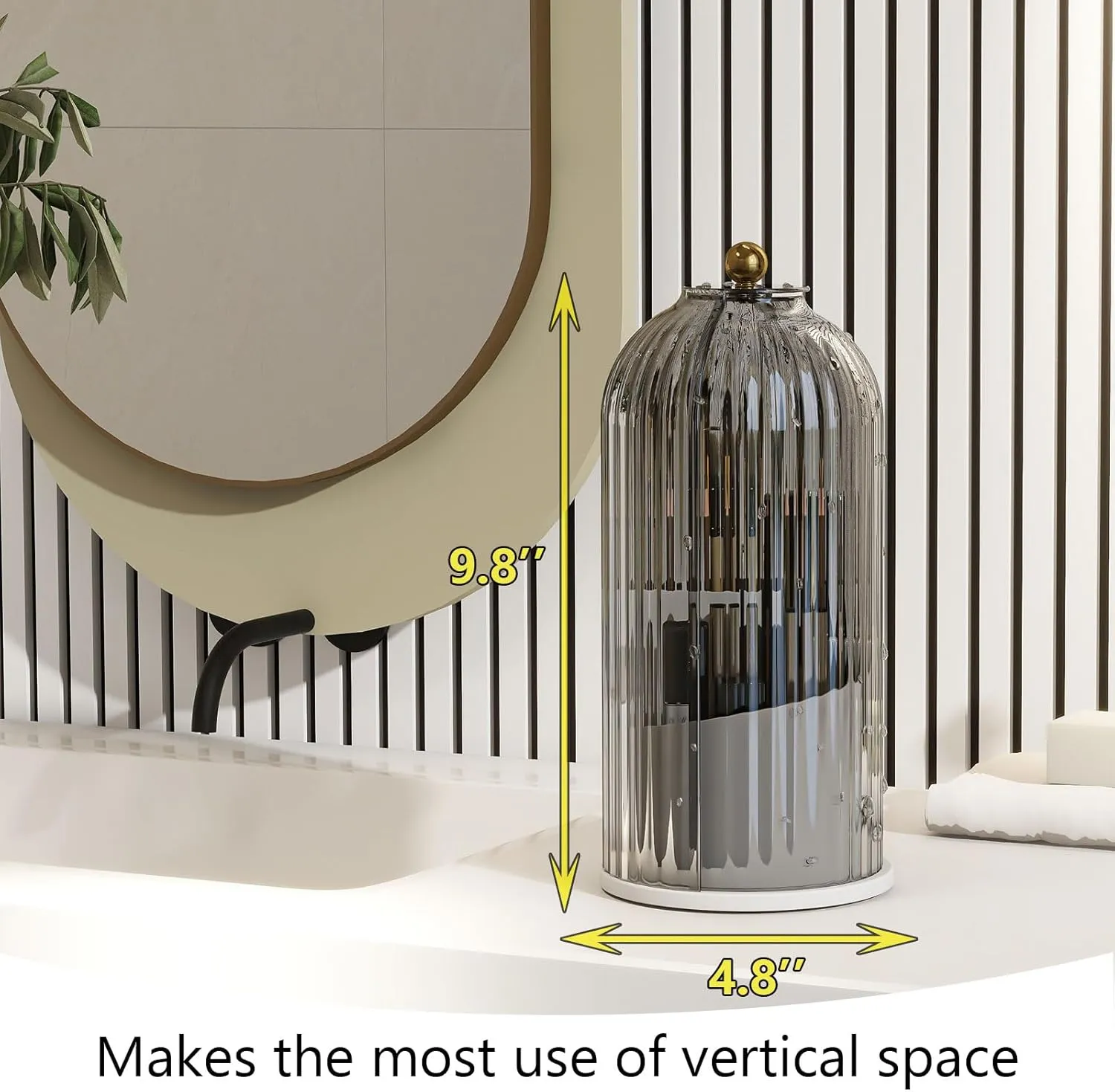 Makeup Brush Holder with Dustproof Cover 360 Rotating Makeup Brush Organizer for Vanity Bathroom, Grey
