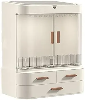 Makeup Organizer Rack Light Luxury Cosmetic Storage Box LED Makeup Mirror Integrated Dressing Table Bathroom Facial Mask Perfume Desktop Shelf Makeup Storage Shelf (Color : A)