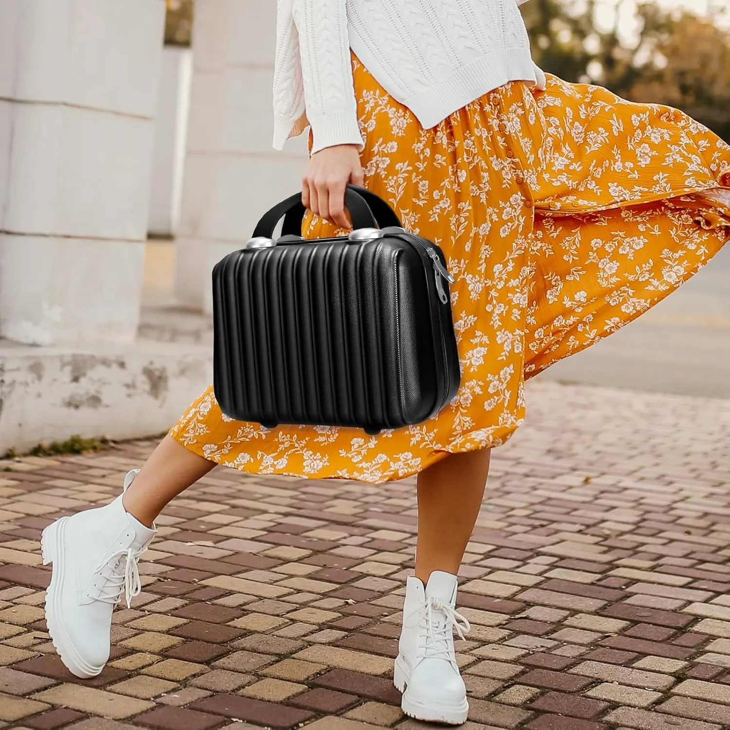 Makeup Travel Case 11 inch Hard Shell Cosmetic Case Organizer Bag Small Portable Make up Train Hand Luggage with Elastic Strap ABS Mini Suitcase Gifts for Her.