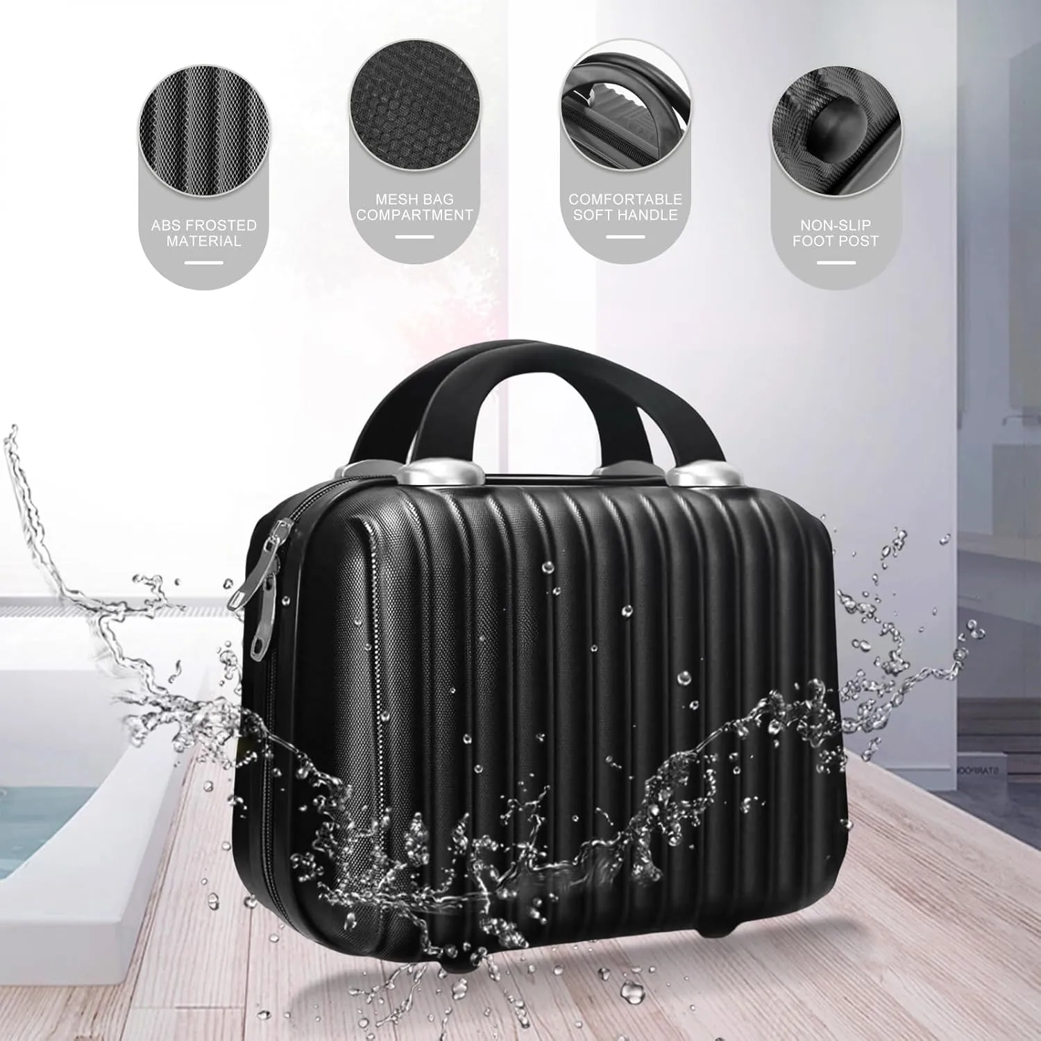 Makeup Travel Case 11 inch Hard Shell Cosmetic Case Organizer Bag Small Portable Make up Train Hand Luggage with Elastic Strap ABS Mini Suitcase Gifts for Her.