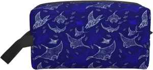 Manta Ray And Fish Print Travel Toiletry Organizer Bag, Cosmetic & Storage Pouch For Travel And Daily Use