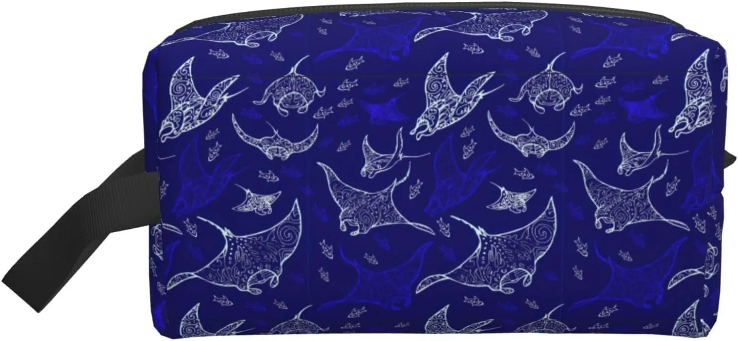 Manta Ray And Fish Print Travel Toiletry Organizer Bag, Cosmetic & Storage Pouch For Travel And Daily Use