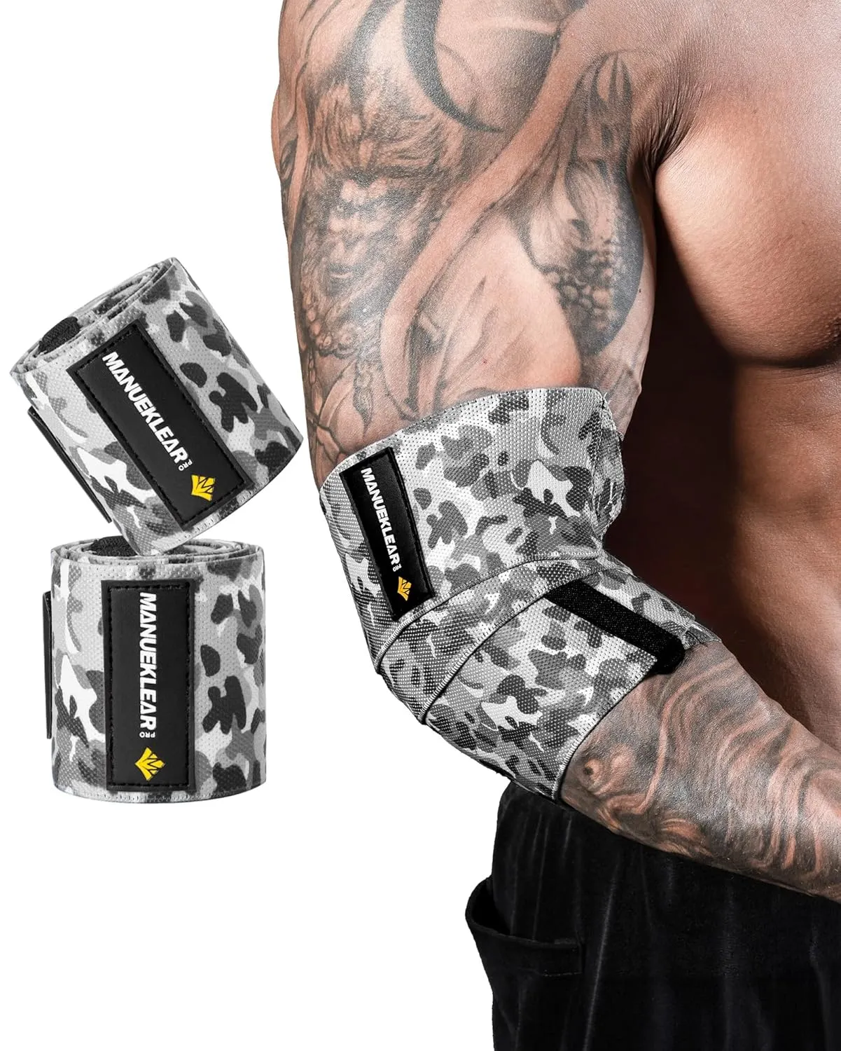 MANUEKLEAR Bench Press Elbow Sleeve Weightlifting for Men and Women, 40" Nylon Elbow Wraps for Weightlifting and Powerlifting
