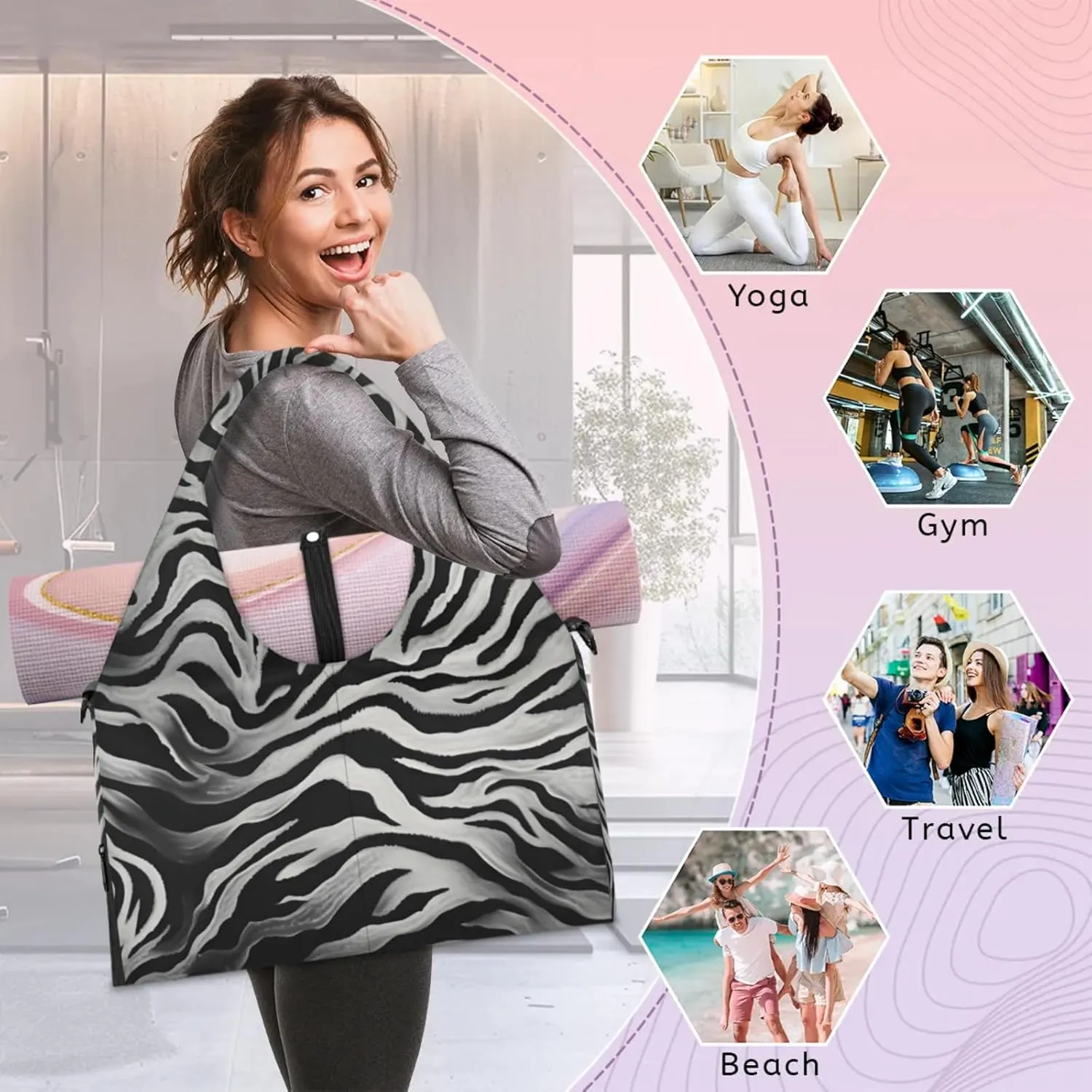 Marble Leopard Paper Gym Bag Yoga Mat Tote for Women with Shoes Compartment Lightweight Duffle Travel Carrier Wet Dry Storage Pockets Adjustable Pilates Mats Shoulder Bags for Sport Swim