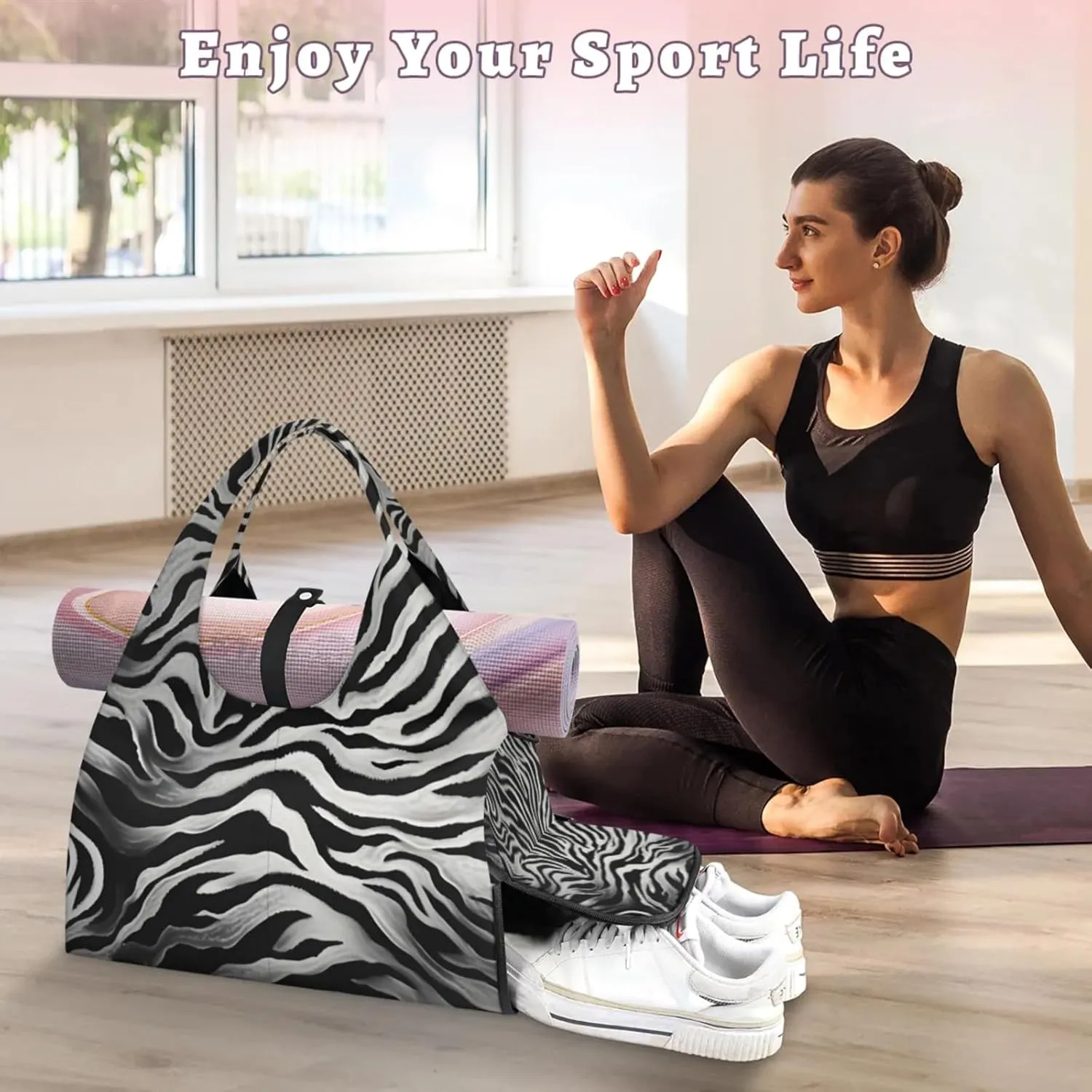 Marble Leopard Paper Gym Bag Yoga Mat Tote for Women with Shoes Compartment Lightweight Duffle Travel Carrier Wet Dry Storage Pockets Adjustable Pilates Mats Shoulder Bags for Sport Swim