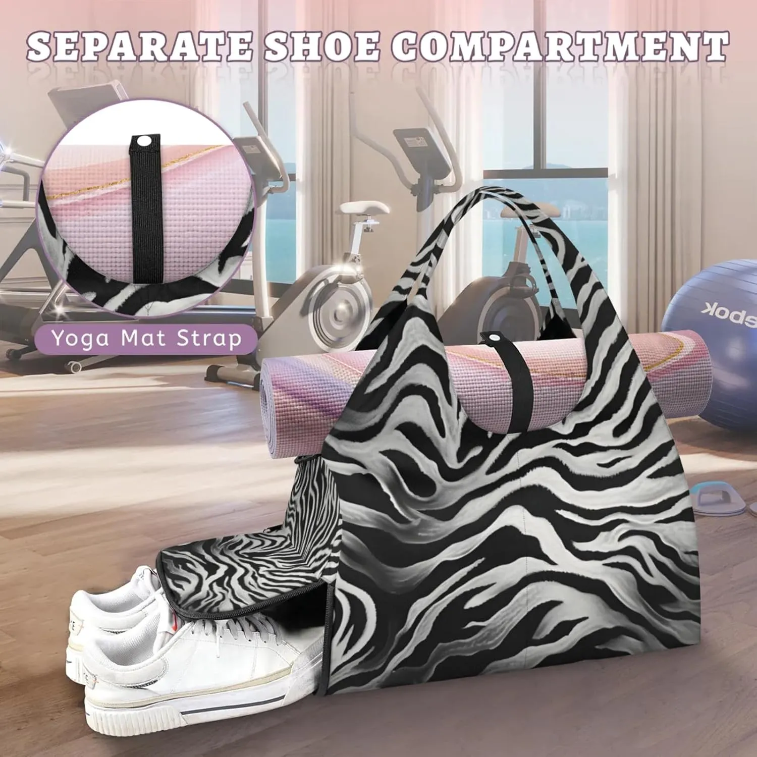 Marble Leopard Paper Gym Bag Yoga Mat Tote for Women with Shoes Compartment Lightweight Duffle Travel Carrier Wet Dry Storage Pockets Adjustable Pilates Mats Shoulder Bags for Sport Swim