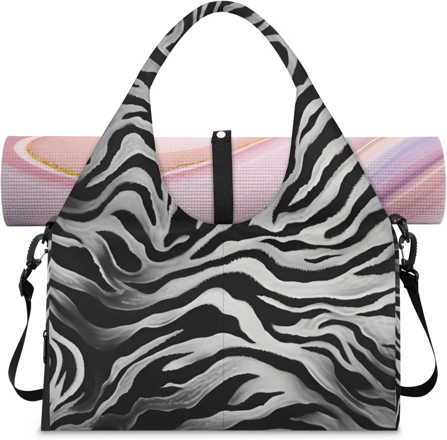 Marble Leopard Paper Gym Bag Yoga Mat Tote for Women with Shoes Compartment Lightweight Duffle Travel Carrier Wet Dry Storage Pockets Adjustable Pilates Mats Shoulder Bags for Sport Swim