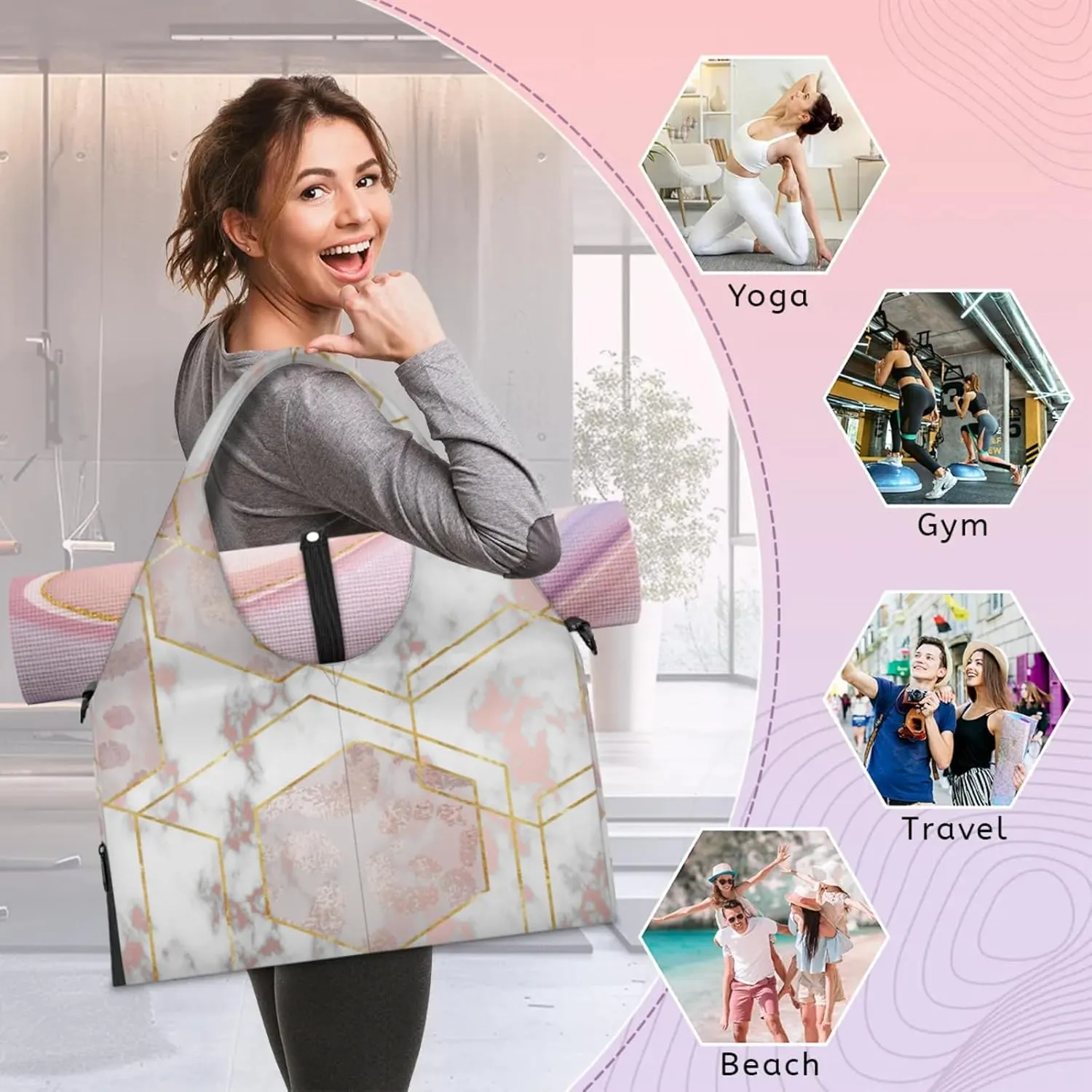 Marble Sky Paper Gym Bag Yoga Mat Tote for Women with Shoes Compartment Lightweight Duffle Travel Carrier Wet Dry Storage Pockets Adjustable Pilates Mats Shoulder Bags for Sport Swim