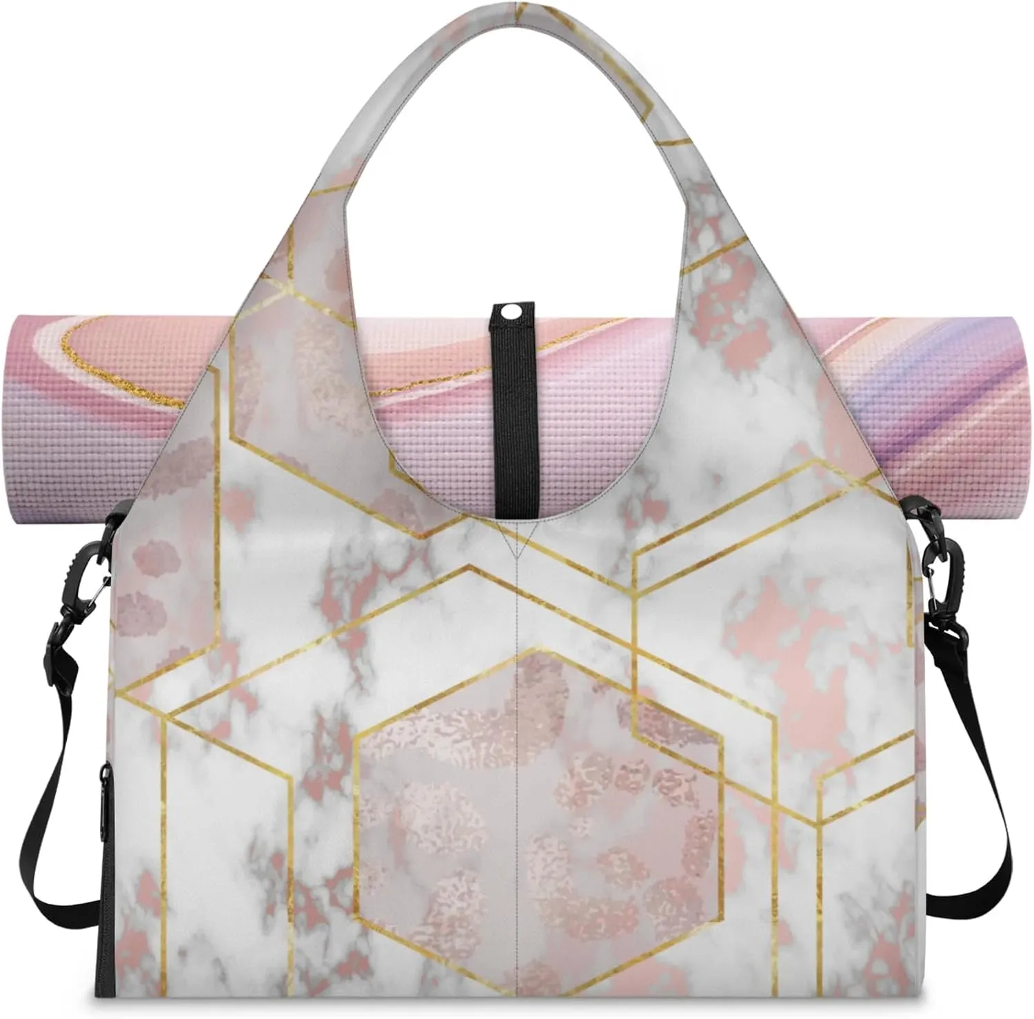 Marble Sky Paper Gym Bag Yoga Mat Tote for Women with Shoes Compartment Lightweight Duffle Travel Carrier Wet Dry Storage Pockets Adjustable Pilates Mats Shoulder Bags for Sport Swim