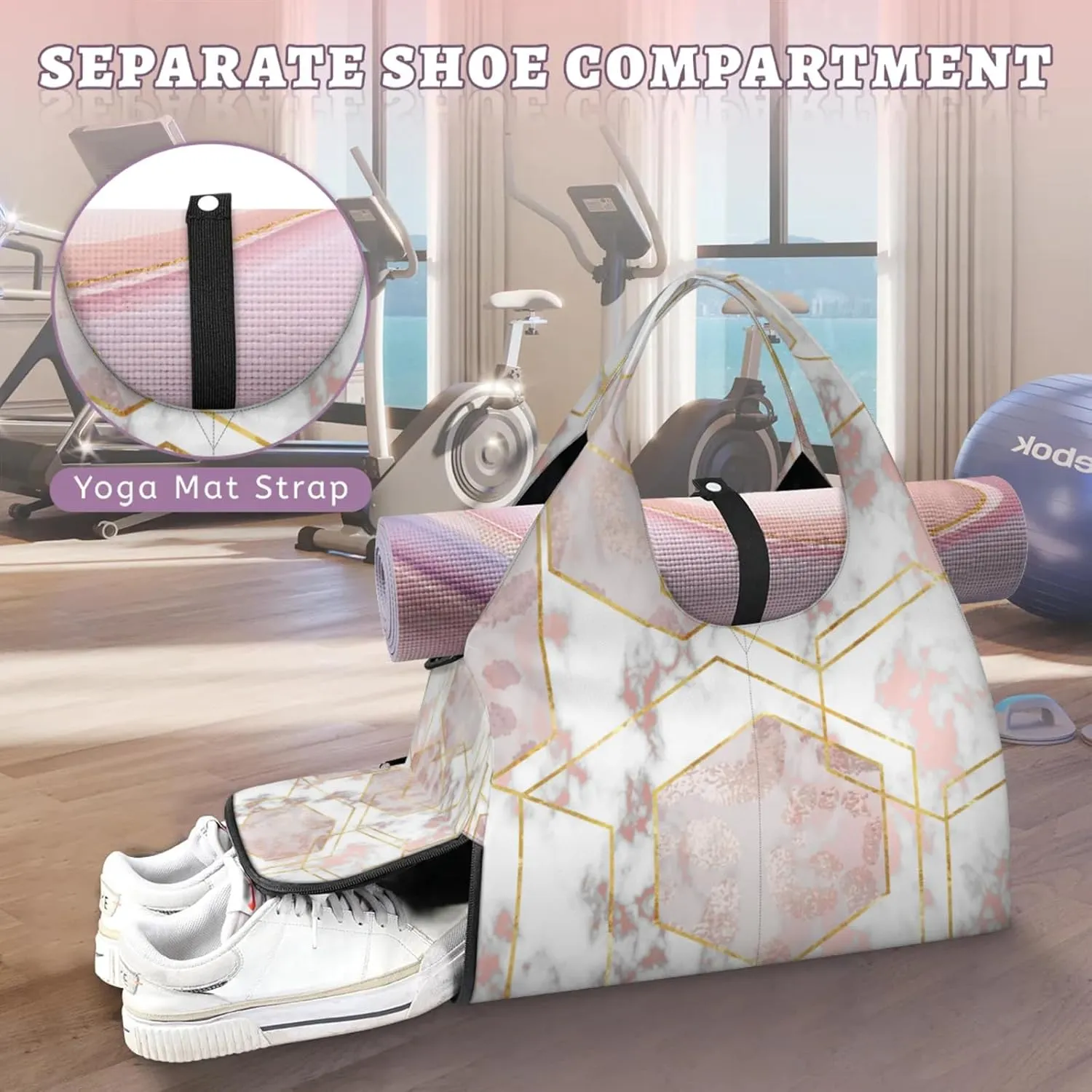 Marble Sky Paper Gym Bag Yoga Mat Tote for Women with Shoes Compartment Lightweight Duffle Travel Carrier Wet Dry Storage Pockets Adjustable Pilates Mats Shoulder Bags for Sport Swim