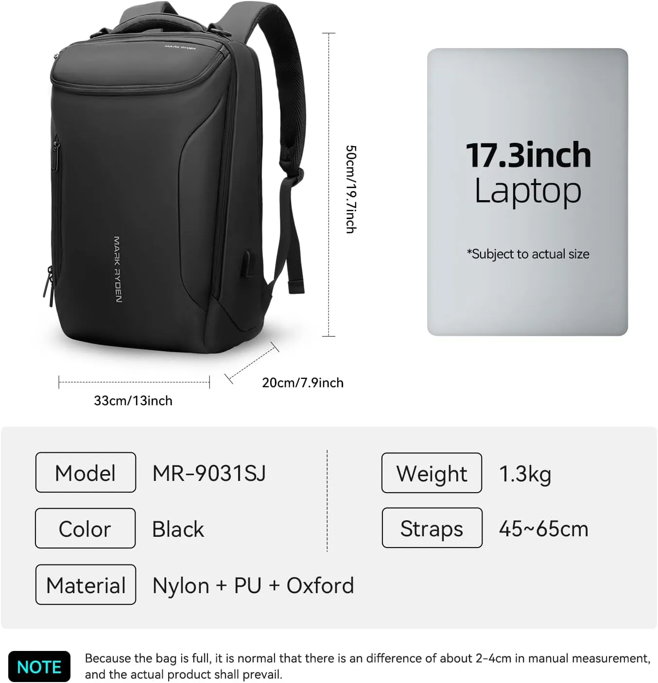 MARK RYDEN Business Backpack for Men, Waterproof High Tech Backpack with Sport Car Shape Design and USB Charging Port, Travel Laptop Backpack Fits 17.3 Inch Notebook