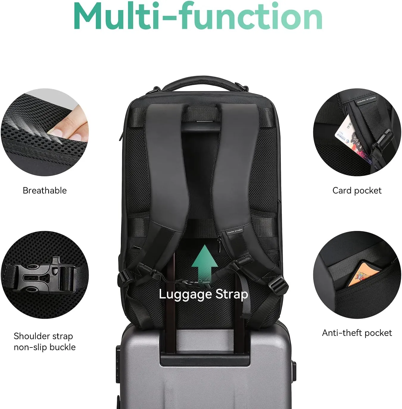 MARK RYDEN Business Backpack for Men, Waterproof High Tech Backpack with Sport Car Shape Design and USB Charging Port, Travel Laptop Backpack Fits 17.3 Inch Notebook