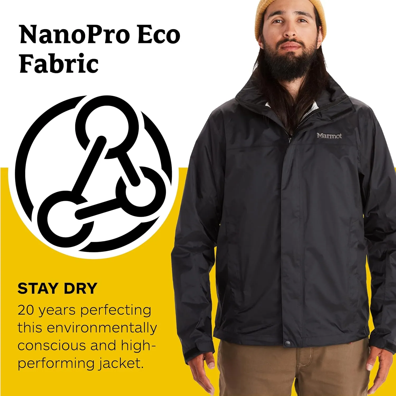 MARMOT Men's Precip Eco Waterproof Rain Jacket - 100% Recycled, Breathable, Lightweight, Packable Raincoat
