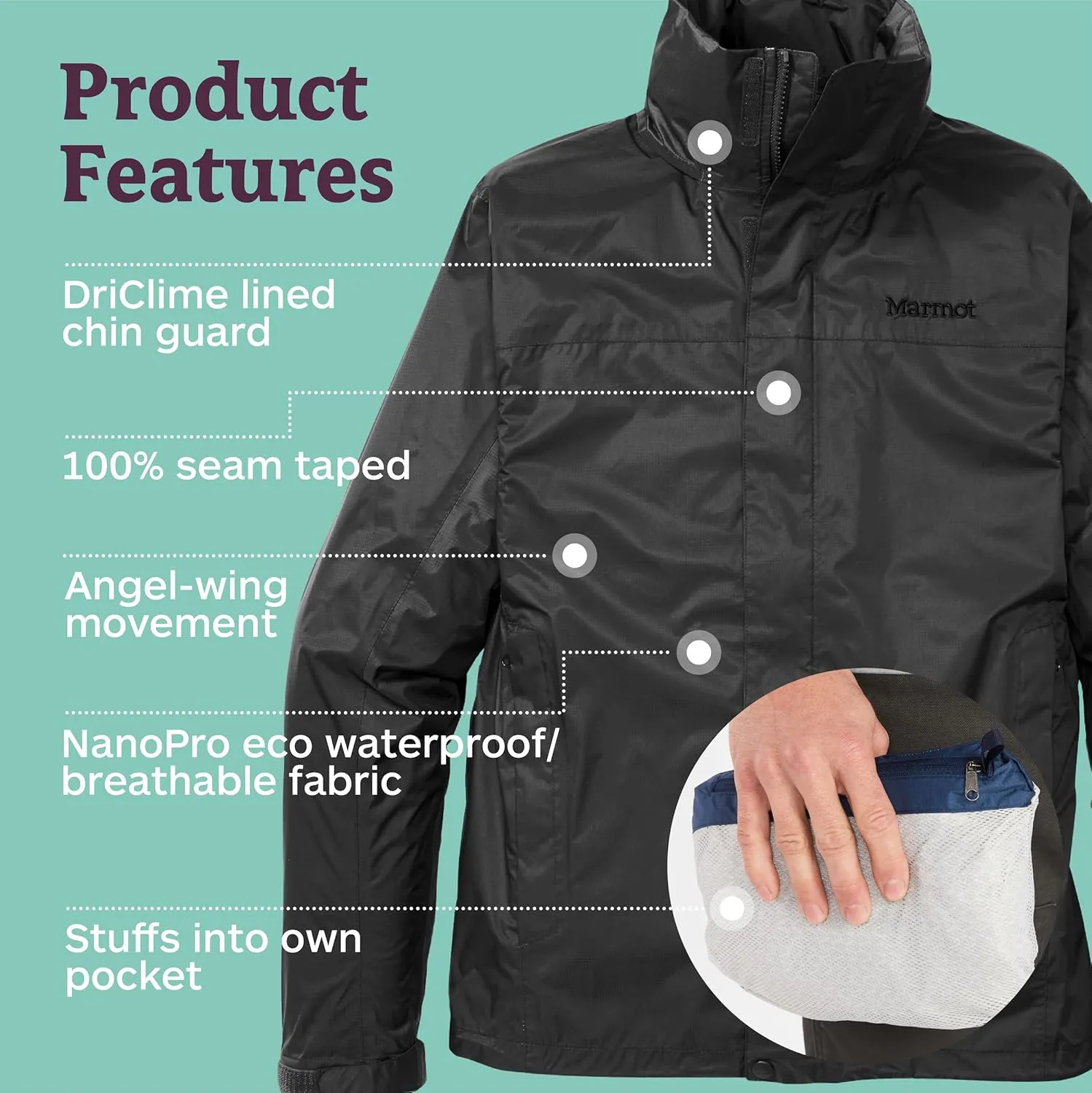 MARMOT Men's Precip Eco Waterproof Rain Jacket - 100% Recycled, Breathable, Lightweight, Packable Raincoat