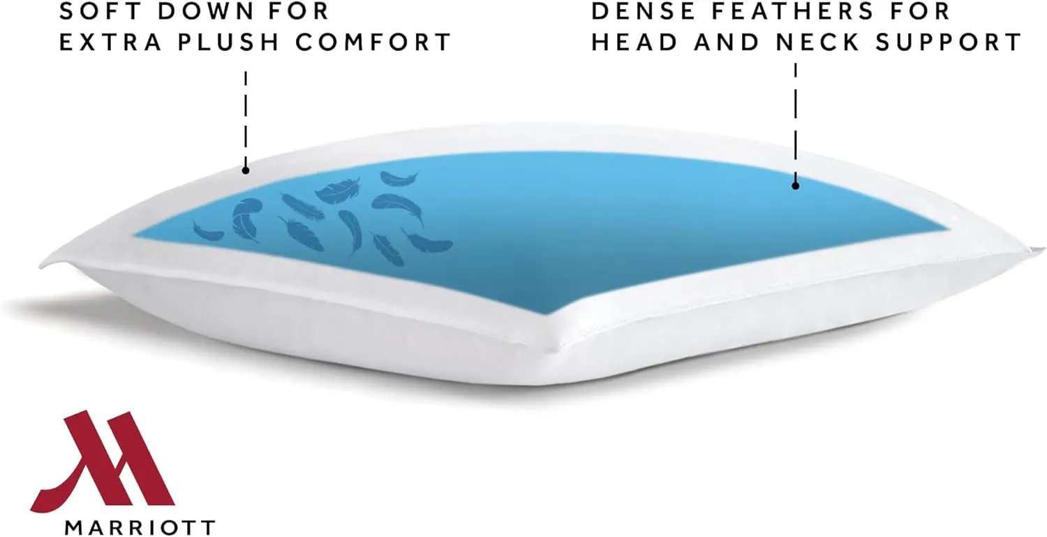 Marriott Luxury Hotel Feather & Down Pillow King Size 2-Pack - Plush Dual Chamber Design - Hotel Quality Comfort & Support - Machine Washable