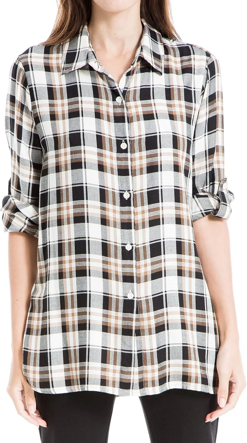 Max Studio Women's Tab Sleeve Collared Shirt