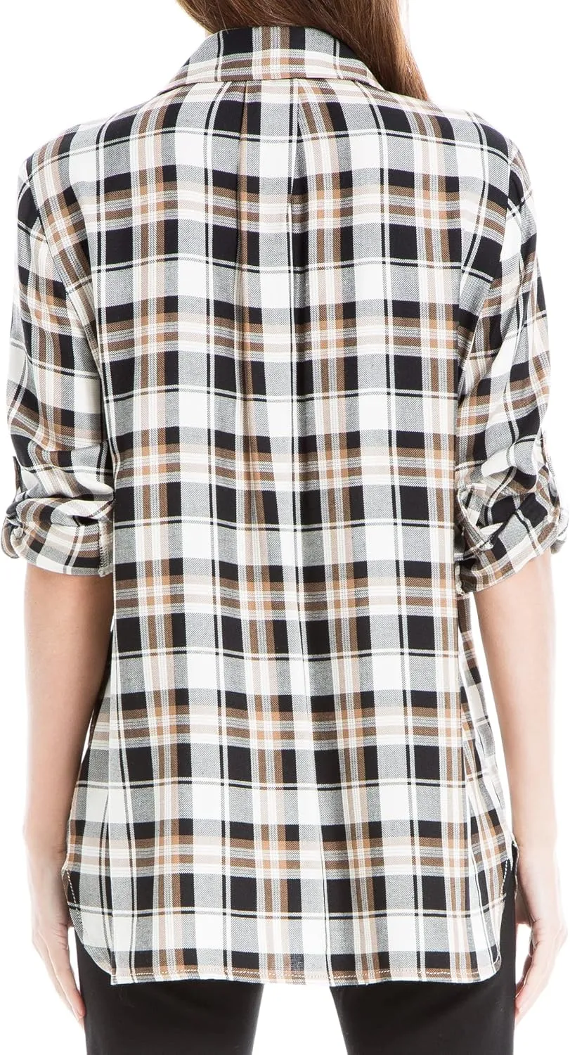 Max Studio Women's Tab Sleeve Collared Shirt