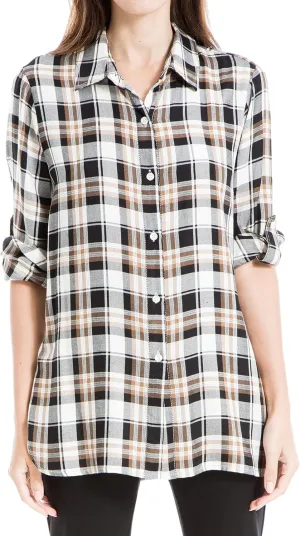 Max Studio Women's Tab Sleeve Collared Shirt