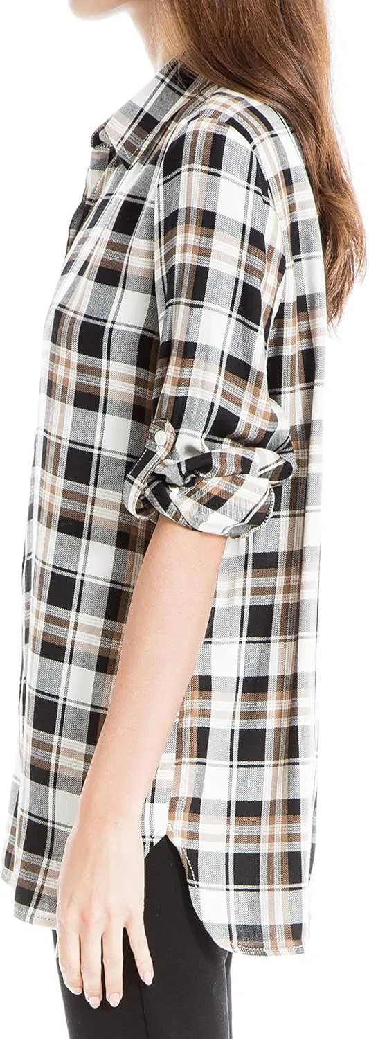 Max Studio Women's Tab Sleeve Collared Shirt
