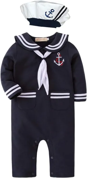 May's Baby Toddler Boys Sailor Stripe Romper Marine Navy Romper Outfit