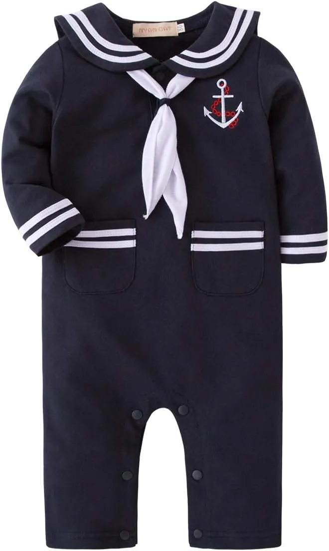 May's Baby Toddler Boys Sailor Stripe Romper Marine Navy Romper Outfit