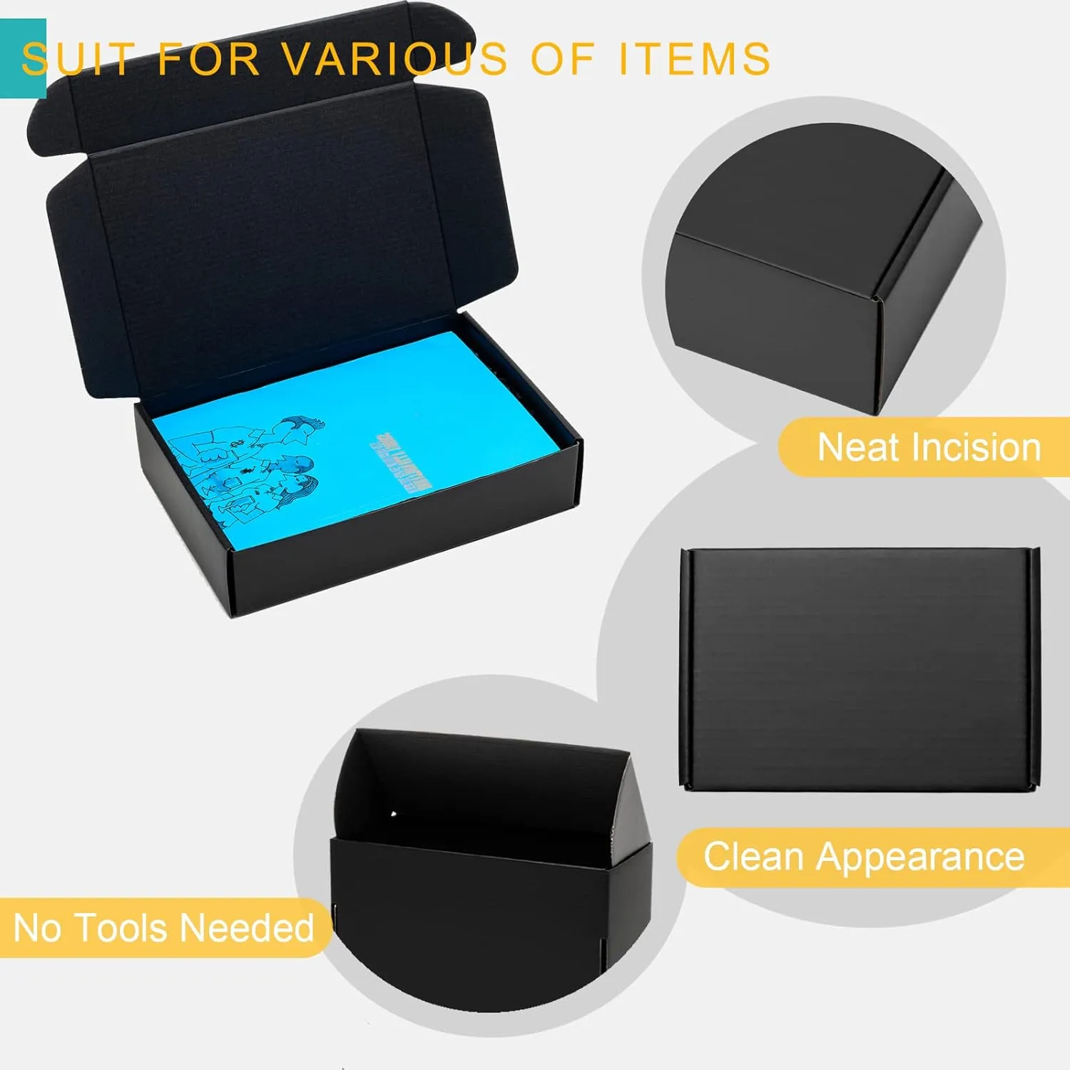 Mcfleet 9x6x2" Black Shipping Boxes - 24 Pack Corrugated Cardboard Mailing Box Packaging for Small Business - Tab Locking Literature Mailer Flat Empty Gift Packing Supplies