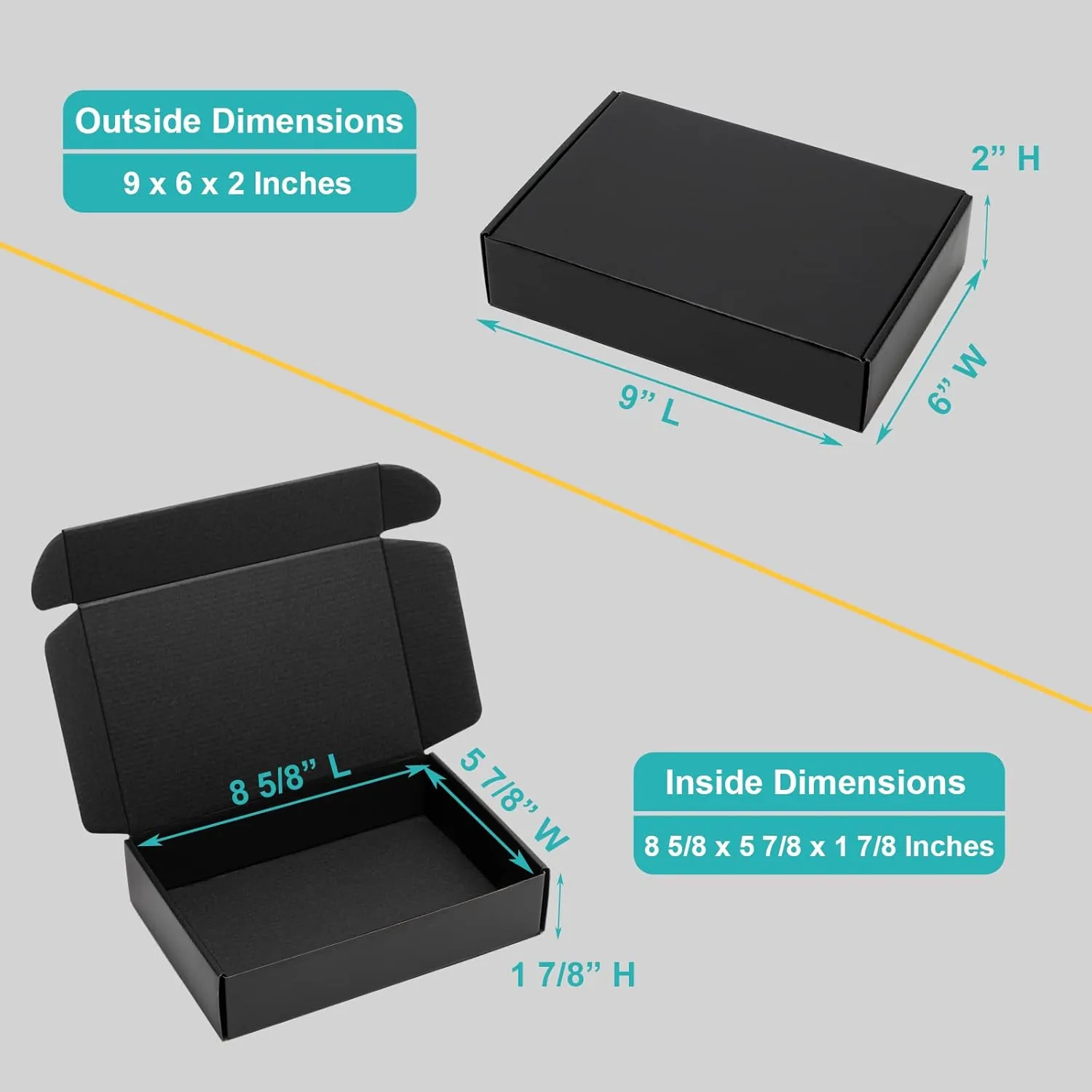 Mcfleet 9x6x2" Black Shipping Boxes - 24 Pack Corrugated Cardboard Mailing Box Packaging for Small Business - Tab Locking Literature Mailer Flat Empty Gift Packing Supplies
