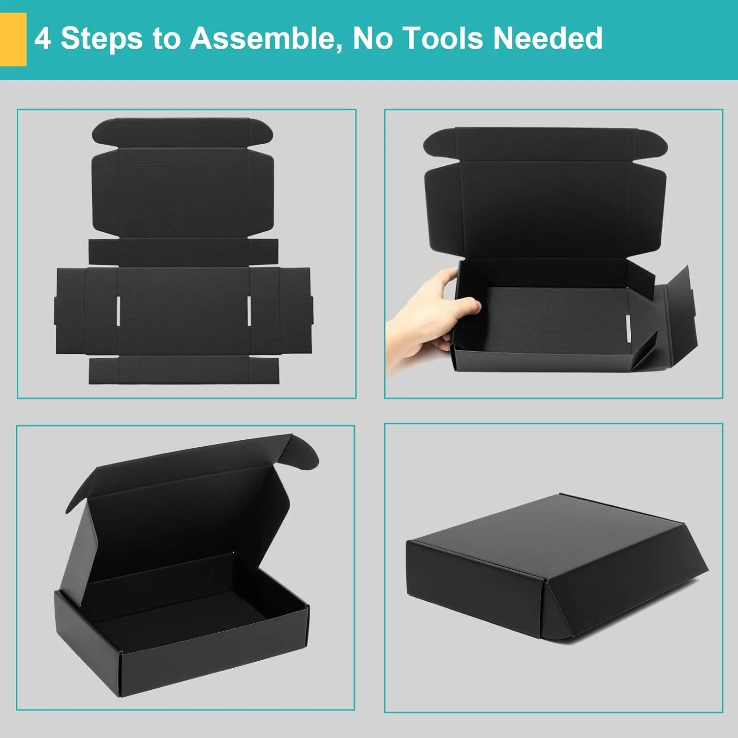 Mcfleet 9x6x2" Black Shipping Boxes - 24 Pack Corrugated Cardboard Mailing Box Packaging for Small Business - Tab Locking Literature Mailer Flat Empty Gift Packing Supplies