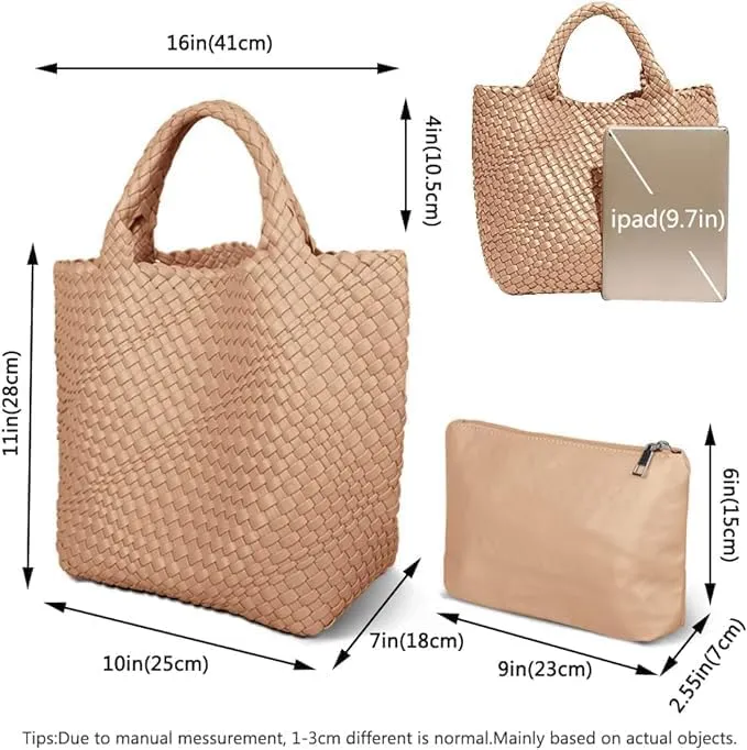 MECOLOR Womens Vegan Leather Woven Bag with Purse, Handmade Beach Tote Bag Top-handle Handbags