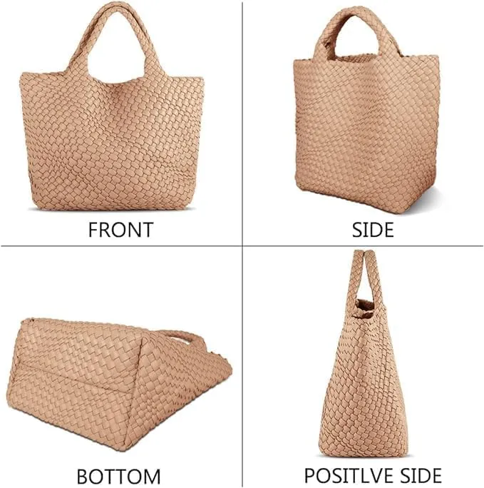 MECOLOR Womens Vegan Leather Woven Bag with Purse, Handmade Beach Tote Bag Top-handle Handbags