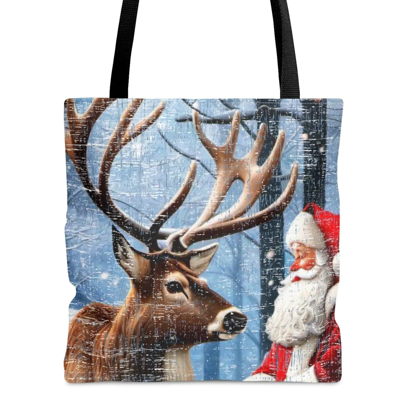 Medium Tote Bag with Closeup of Santa and Reindeer