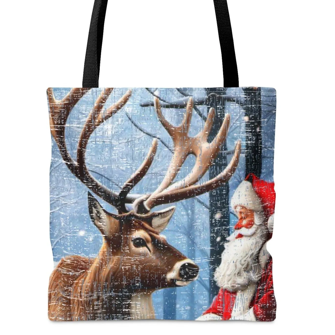 Medium Tote Bag with Closeup of Santa and Reindeer
