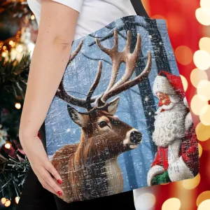 Medium Tote Bag with Closeup of Santa and Reindeer