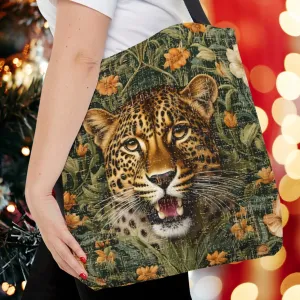 Medium Tote Bag with Detailed Leopard on Floral Print