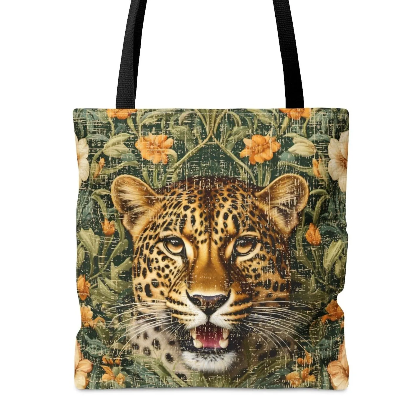 Medium Tote Bag with Detailed Leopard on Floral Print