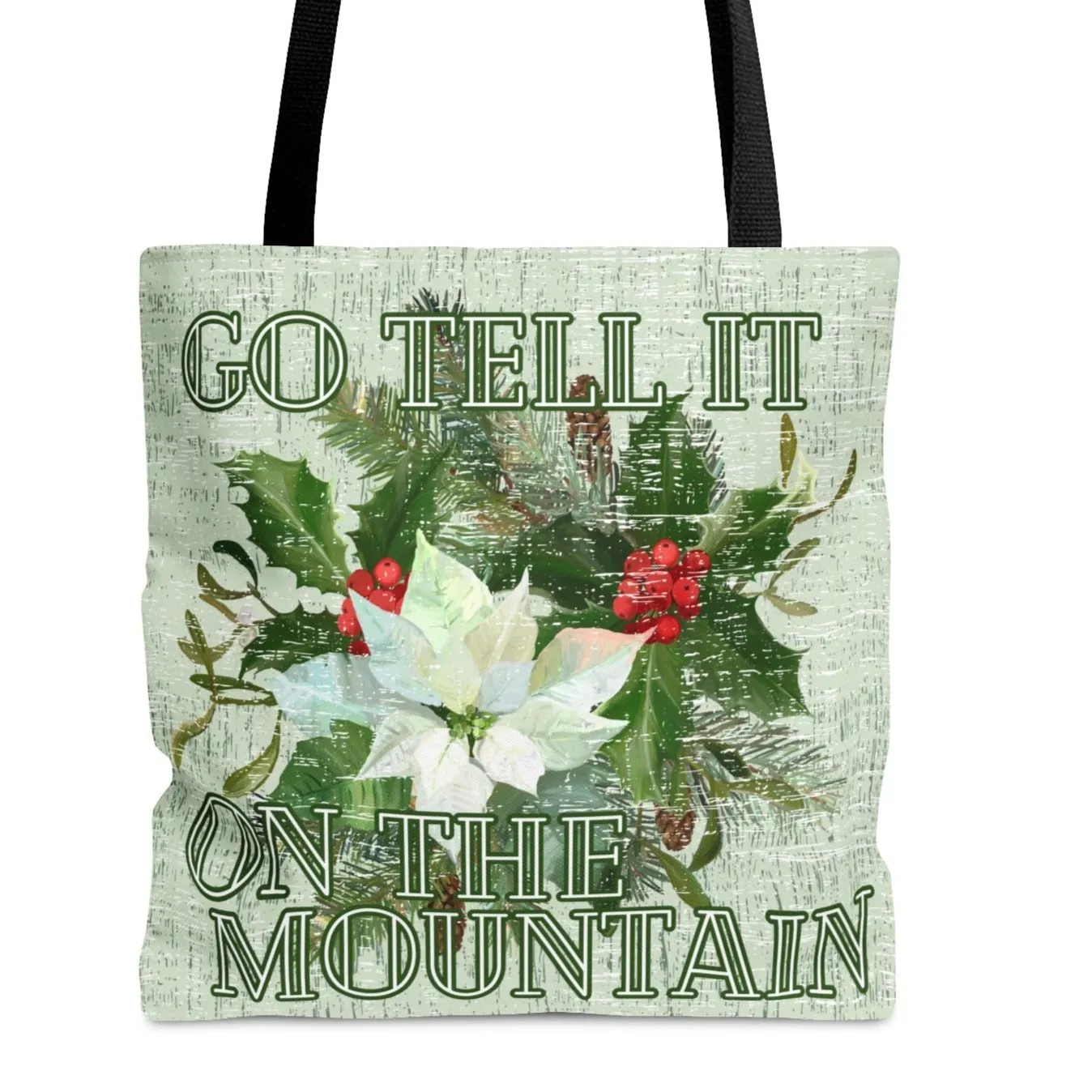 Medium Tote Bag with 'Go Tell It on the Mountain' and Christmas Floral