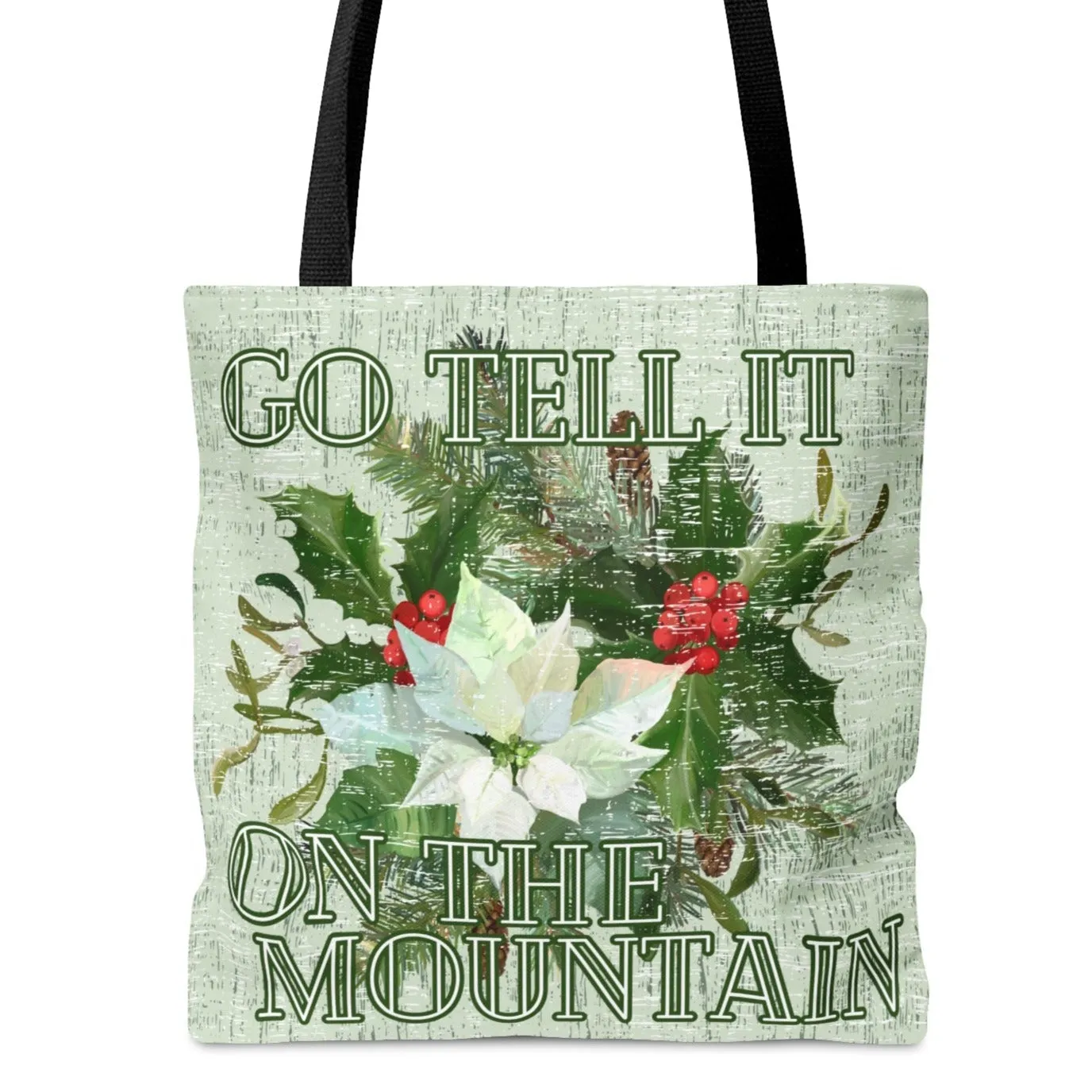 Medium Tote Bag with 'Go Tell It on the Mountain' and Christmas Floral
