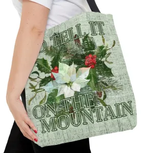 Medium Tote Bag with 'Go Tell It on the Mountain' and Christmas Floral